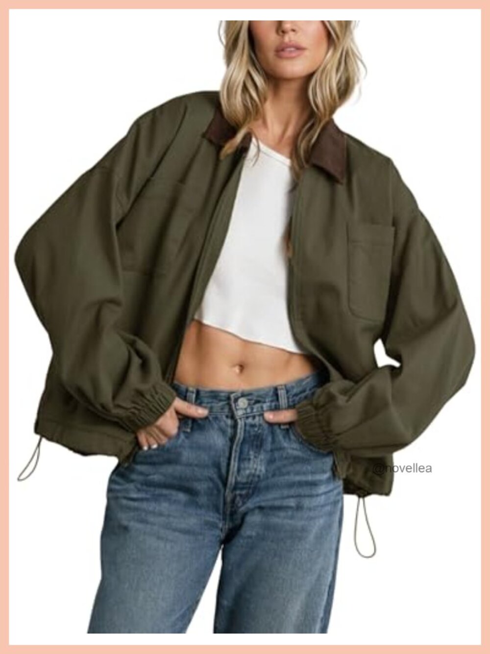 Women's Corduroy Collar Barn Jacket Zip Utility Workwear